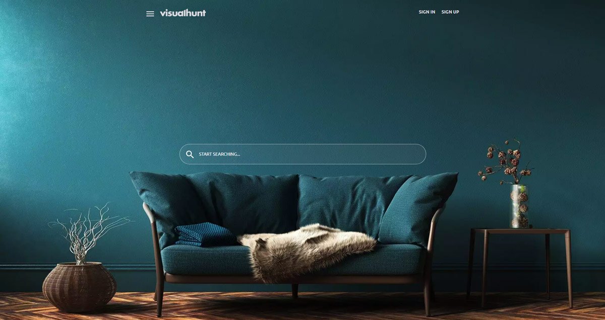 Captura de tela do site VisualHunt, uma das opções de buscadores de imagens gratuitas