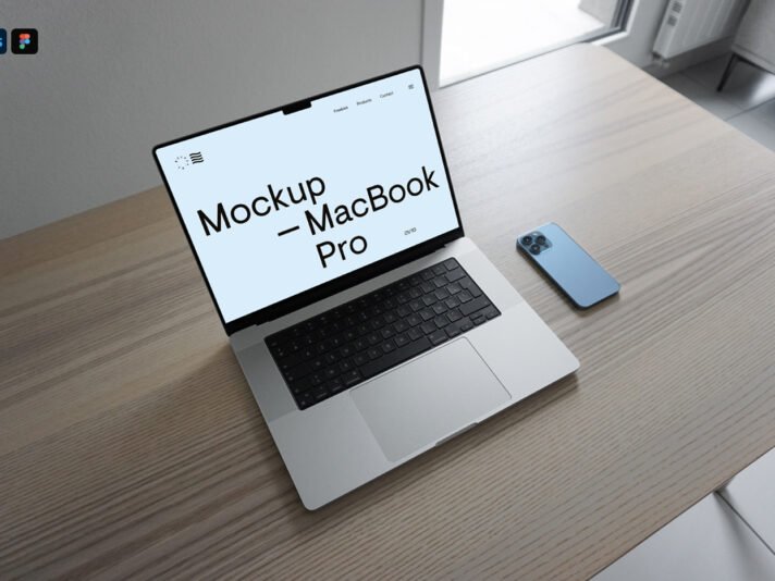 Mockup de MacBook Pro gratuito em mesa de escritório