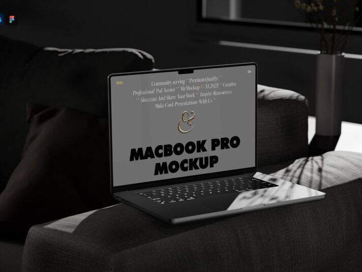 Mockup de MacBook Pro gratuito em Sofá