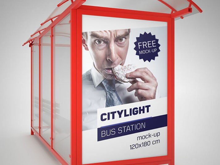 Maquete de abrigo de ônibus de cidade iluminada