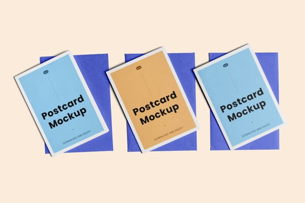 Mockups gratuitos de três postais