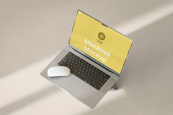 Mockup de MacBook Aberto e Livre