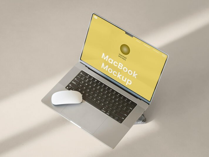 Mockup de MacBook Aberto e Livre