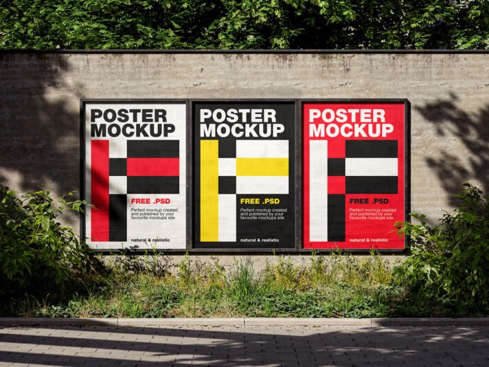 Posters em molduras em parede antiga - Mockup